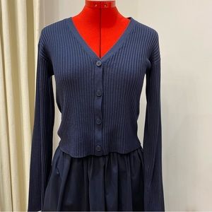 OAK + FORT Navy Ribbed Cardigan